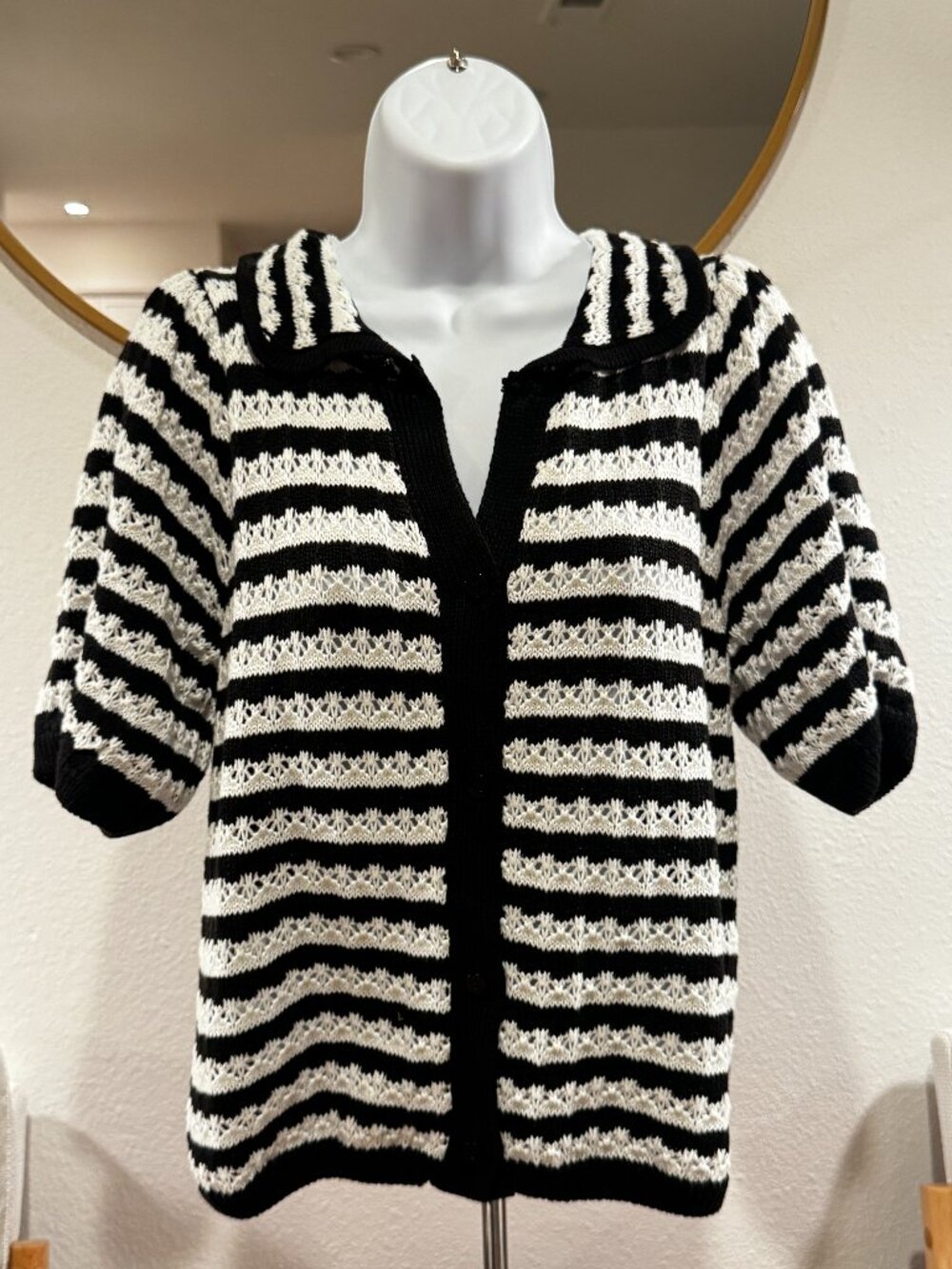 Nautical Spring Knit Striped Button Down Blouse